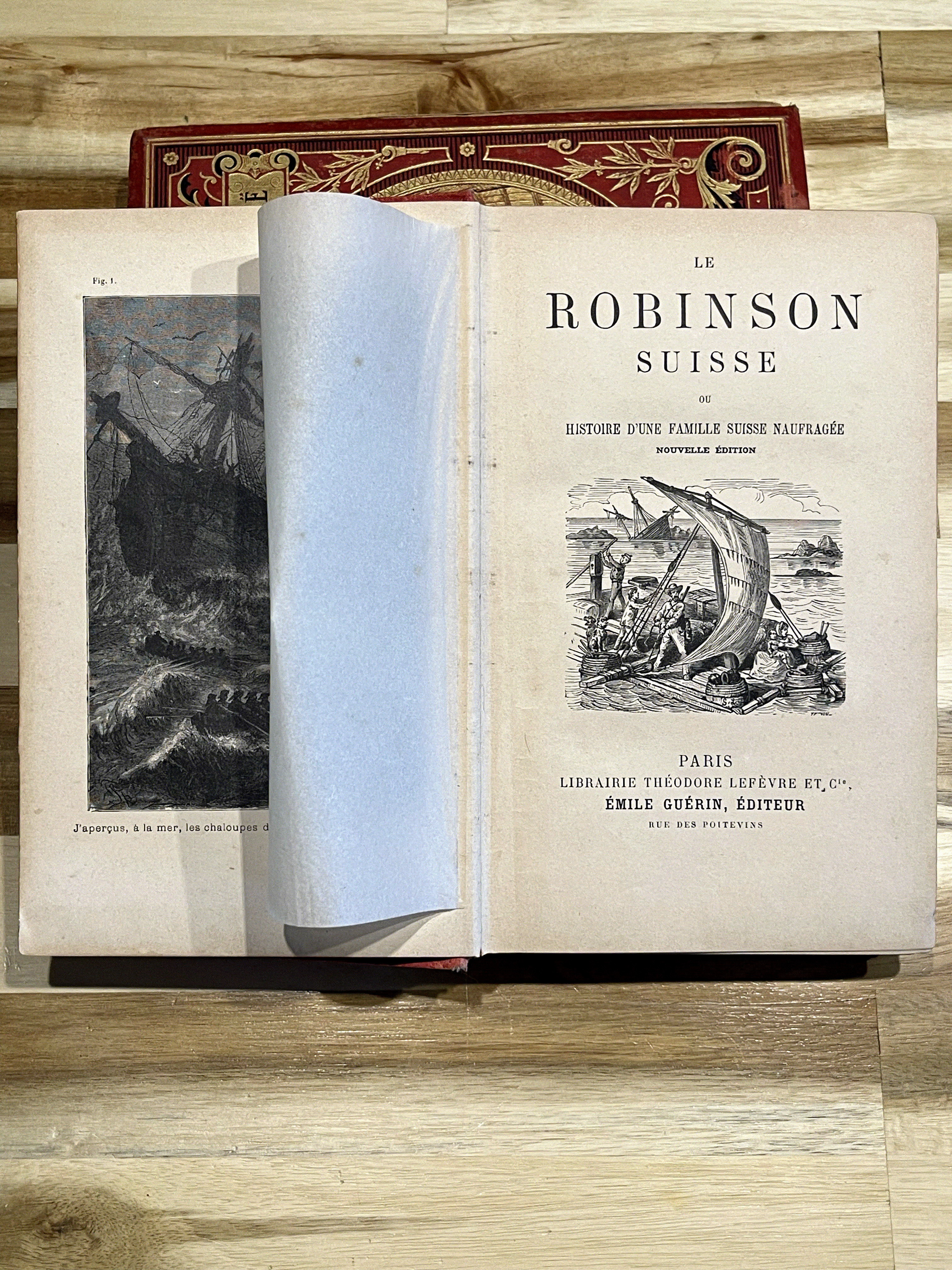 Le Robinson Suisse – Livre ancien illustré XIXe siècle – Cartonnage rouge et or – Émile Guérin Éditeur