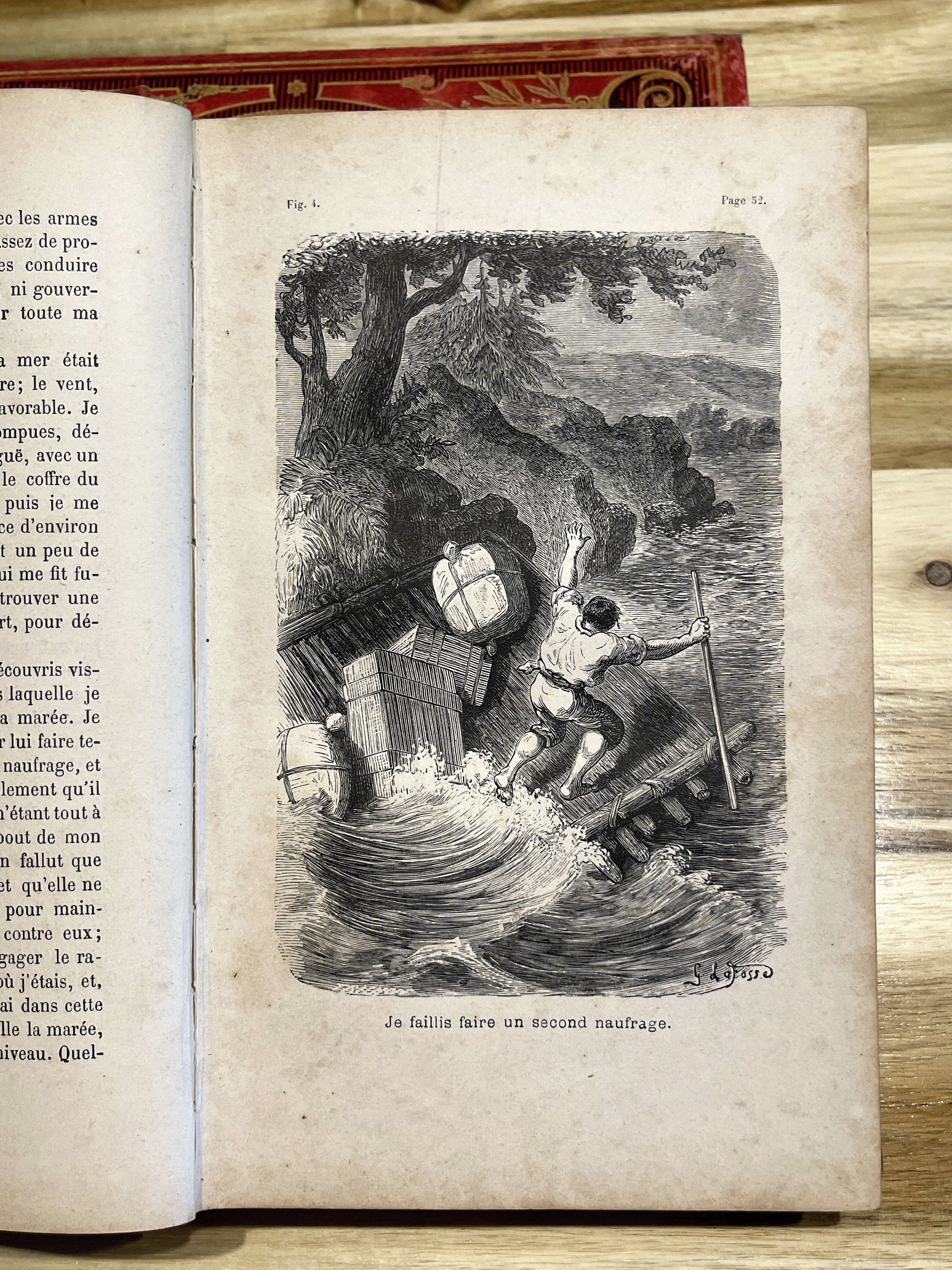 Livre ancien “Aventures de Robinson Crusoé” – Daniel De Foë – Émile Guérin Éditeur – Fin XIXe siècle – Reliure rouge illustrée