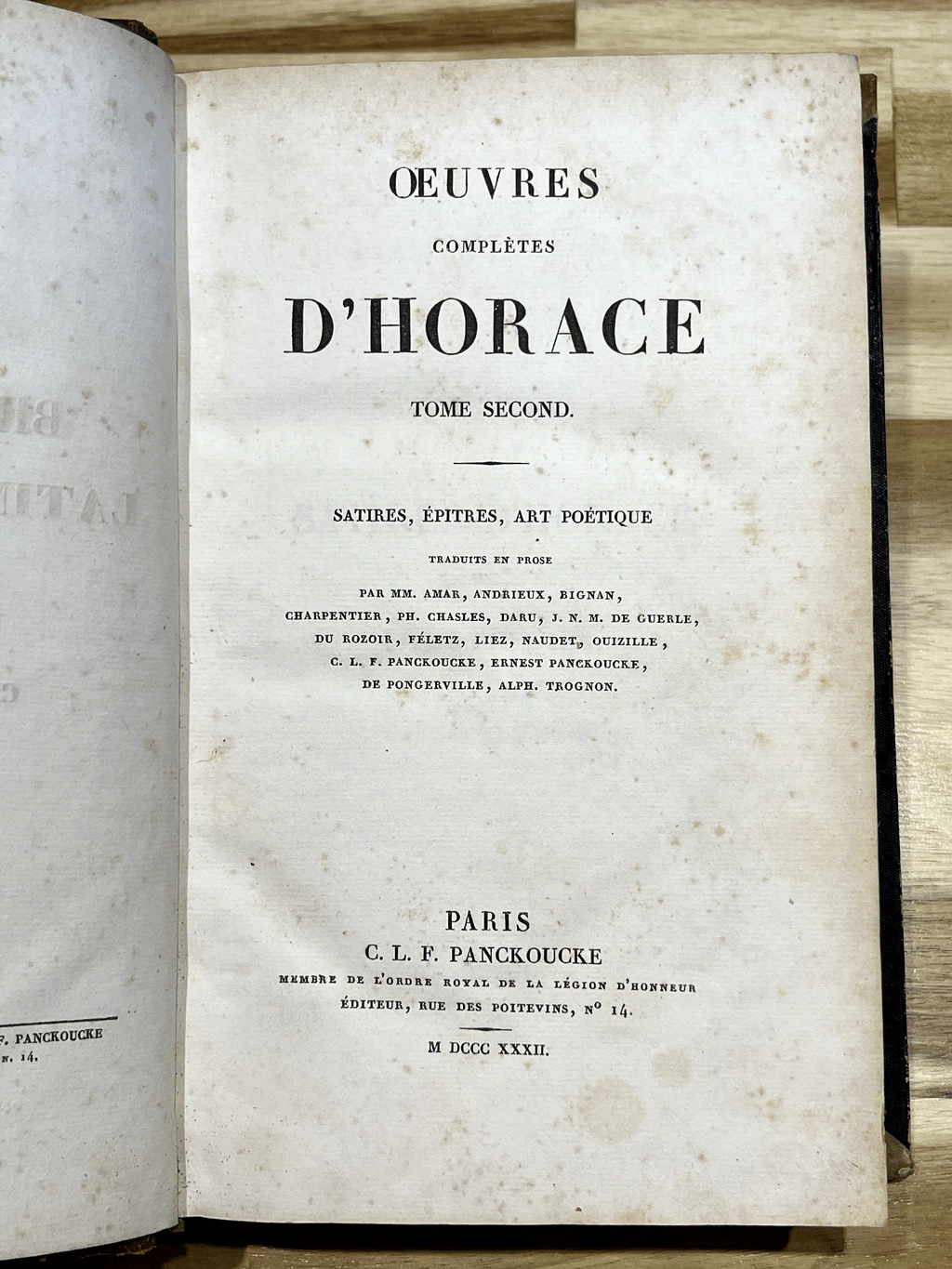 Œuvres Complètes d’Horace – Tome II – Édition bilingue Latin/Français de 1832 – C.L.F. Panckoucke – Reliure XIXe siècle