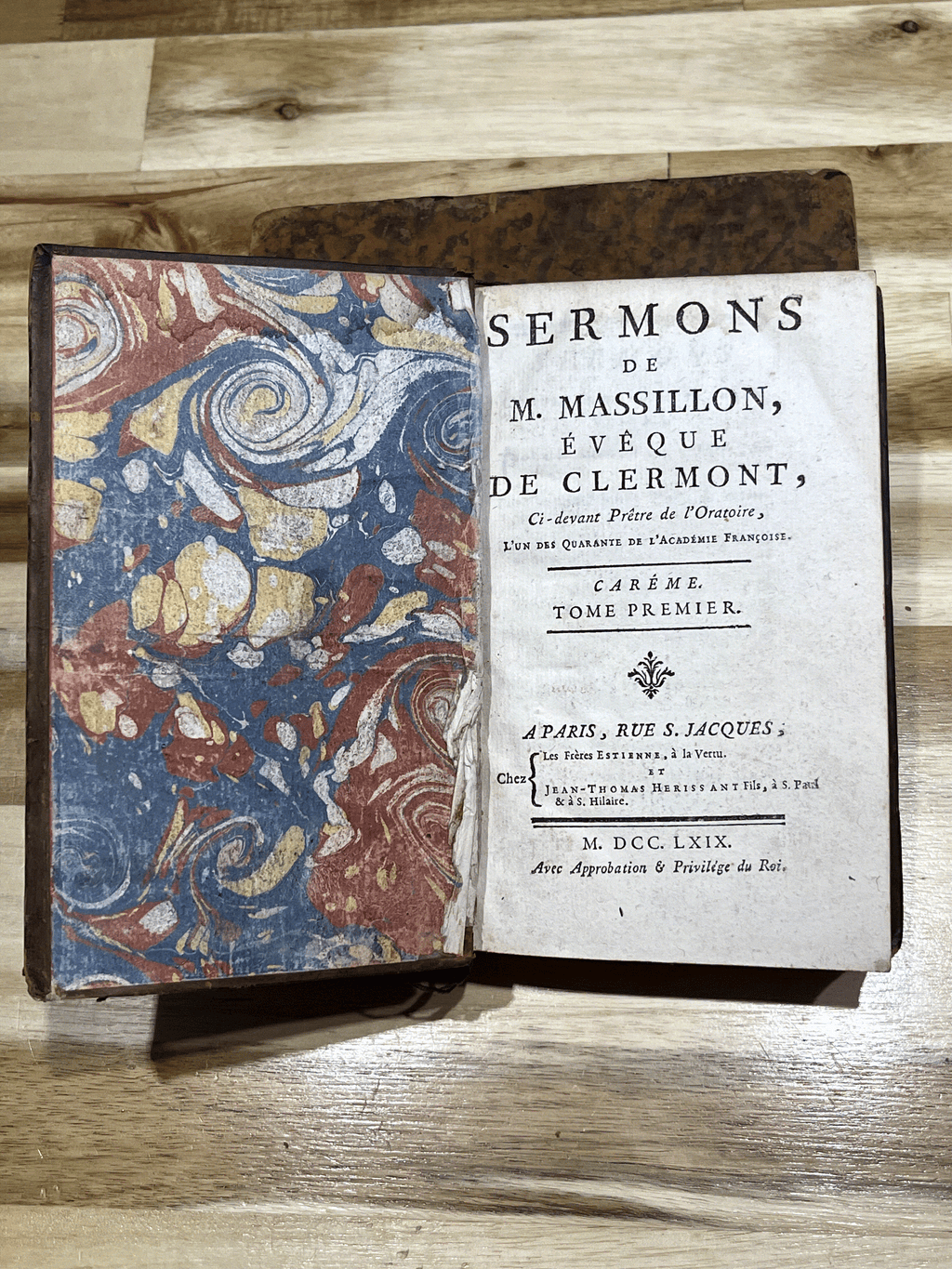 Paire de livres anciens reliés en plein cuir – Sermons de Massillon – Carême – Édition de 1769 – XVIIIe siècle