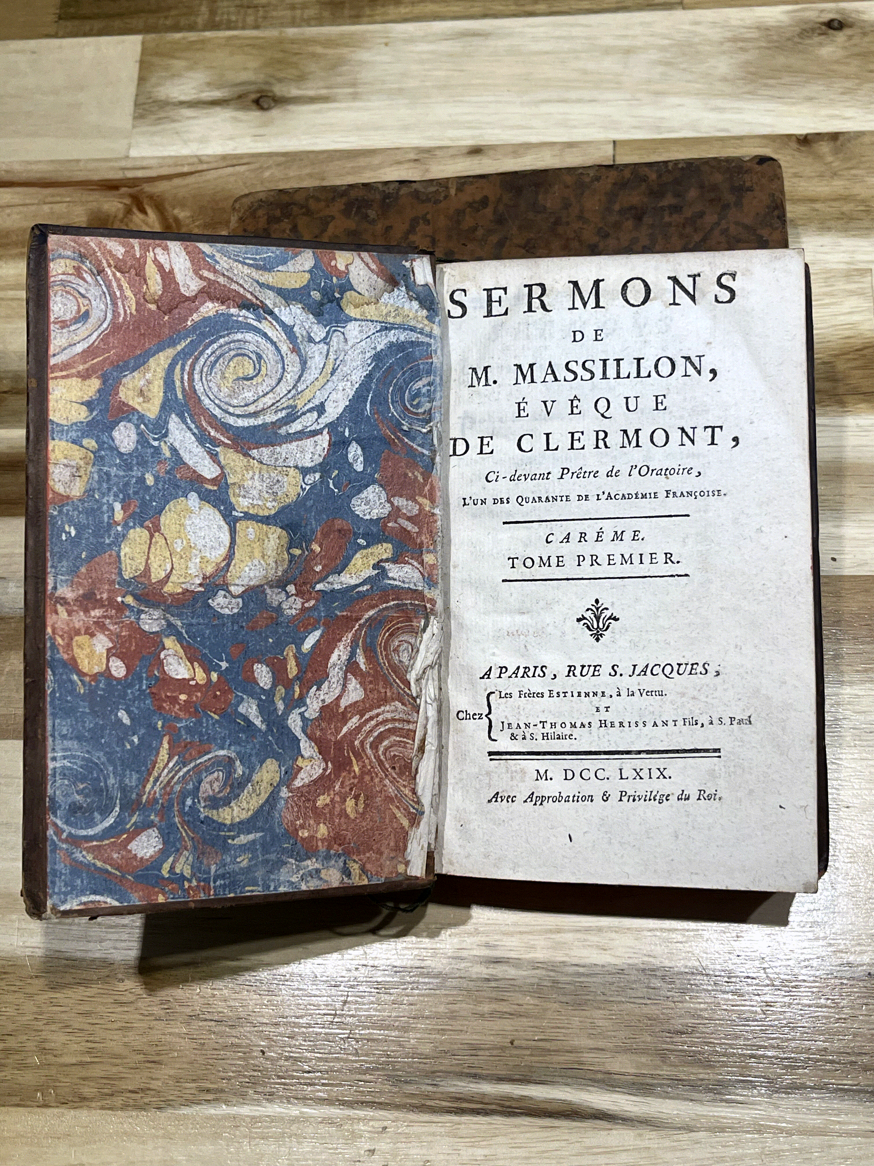 Paire de livres anciens reliés en plein cuir – Sermons de Massillon – Carême – Édition de 1769 – XVIIIe siècle