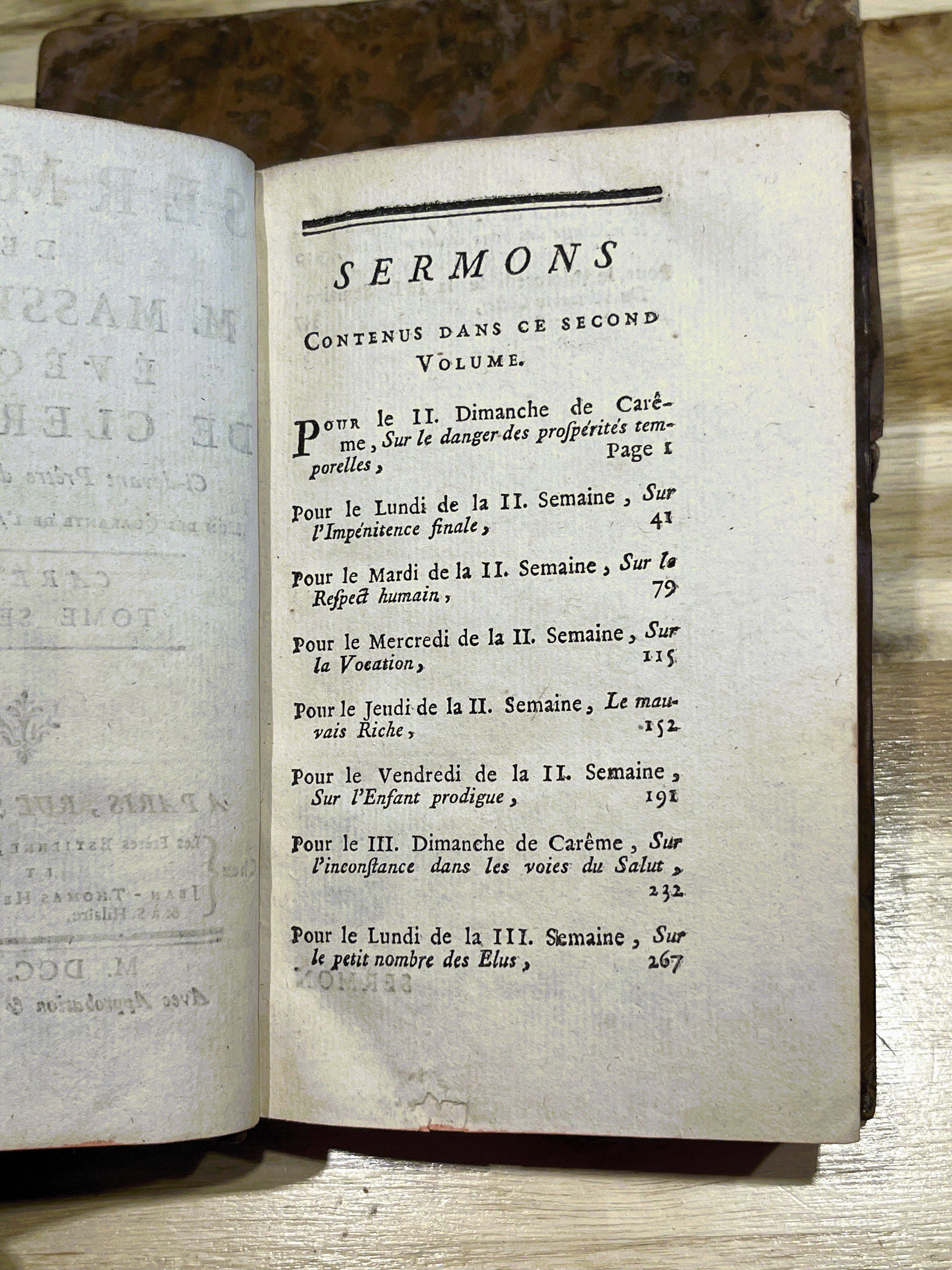 Paire de livres anciens reliés en plein cuir – Sermons de Massillon – Carême – Édition de 1769 – XVIIIe siècle