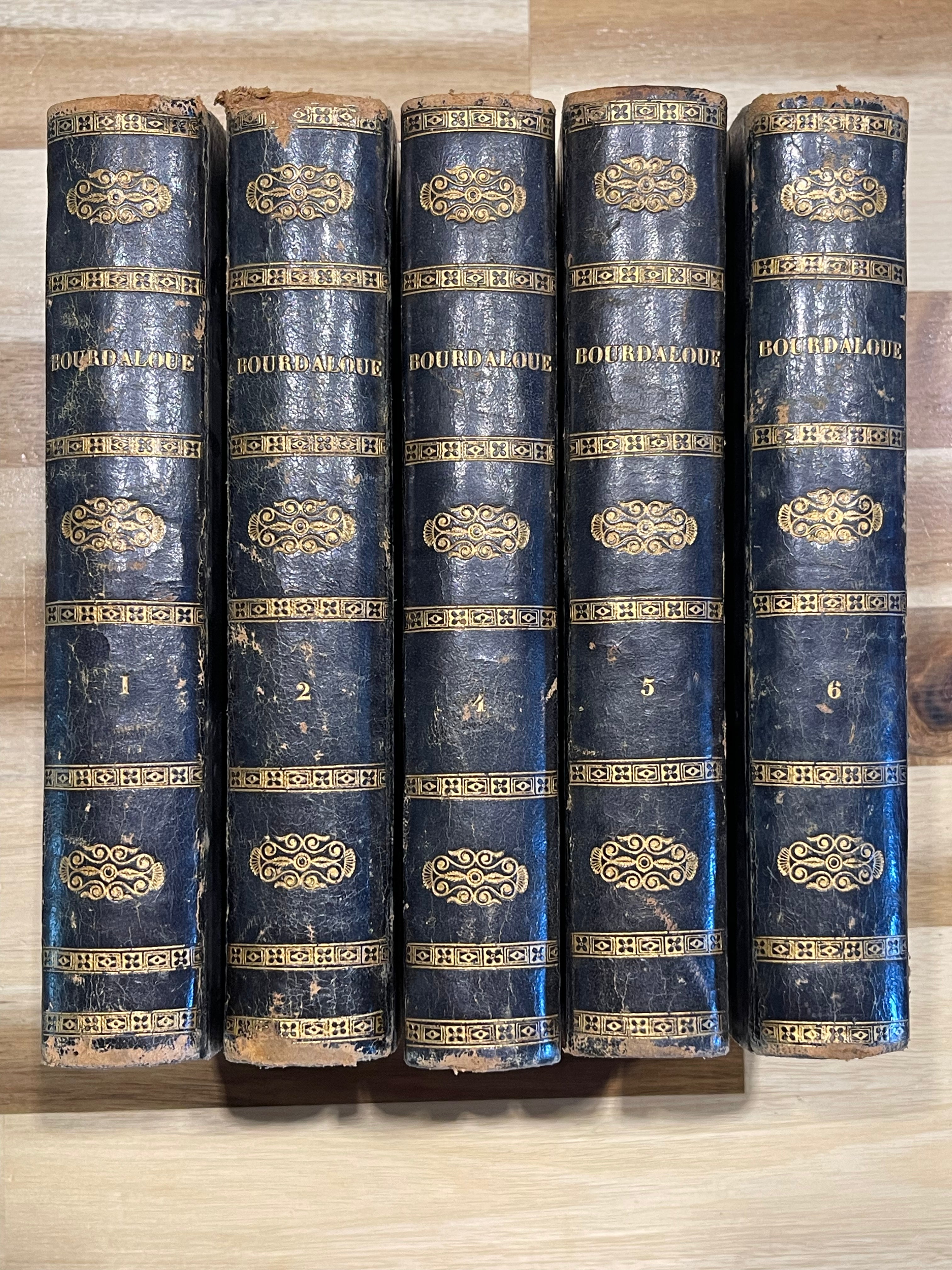 Lot de 5 livres anciens reliés – Œuvres de Bourdaloue – Édition de 1850 – Reliures plein cuir – XIXe siècle