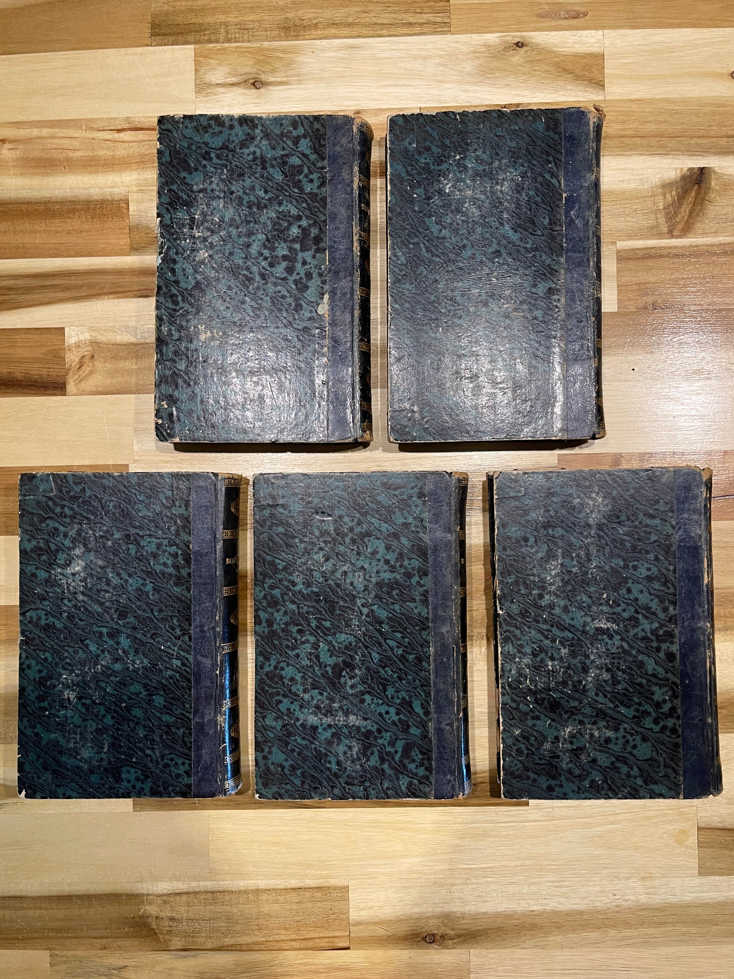 Lot de 5 livres anciens reliés – Œuvres de Bourdaloue – Édition de 1850 – Reliures plein cuir – XIXe siècle