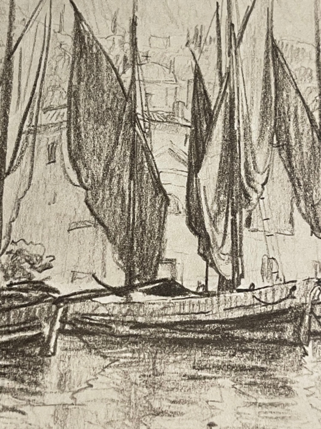 Robert Santerne – Estampe de port aux voiliers – 40 cm