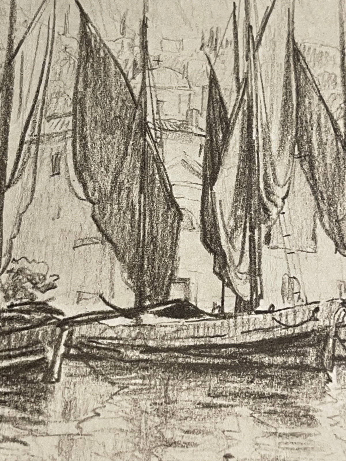Robert Santerne – Estampe de port aux voiliers – 40 cm