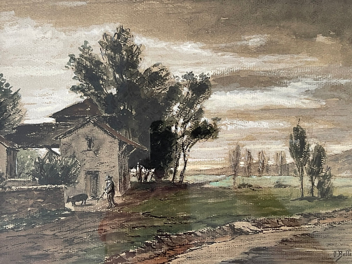 Octave Bellet – Scène rurale au chasseur – Paysage, début XXe siècle
