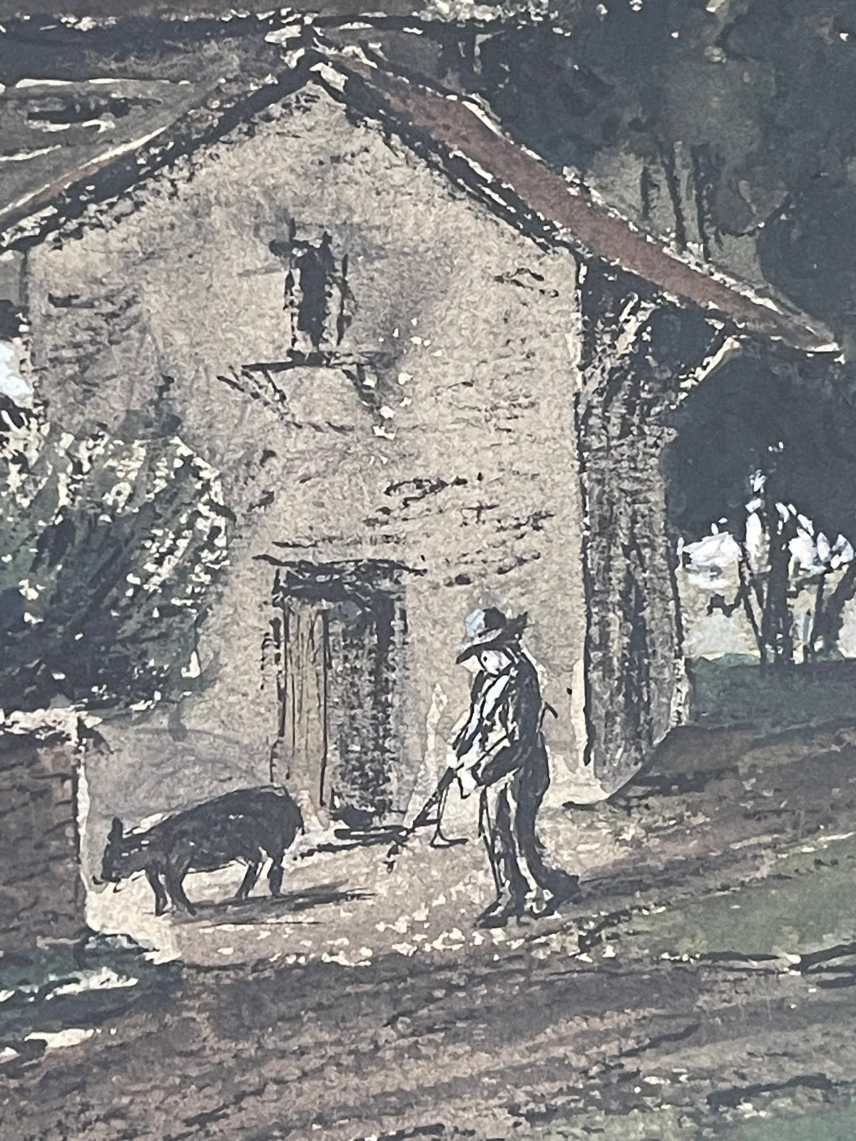 Octave Bellet – Scène rurale au chasseur – Paysage, début XXe siècle