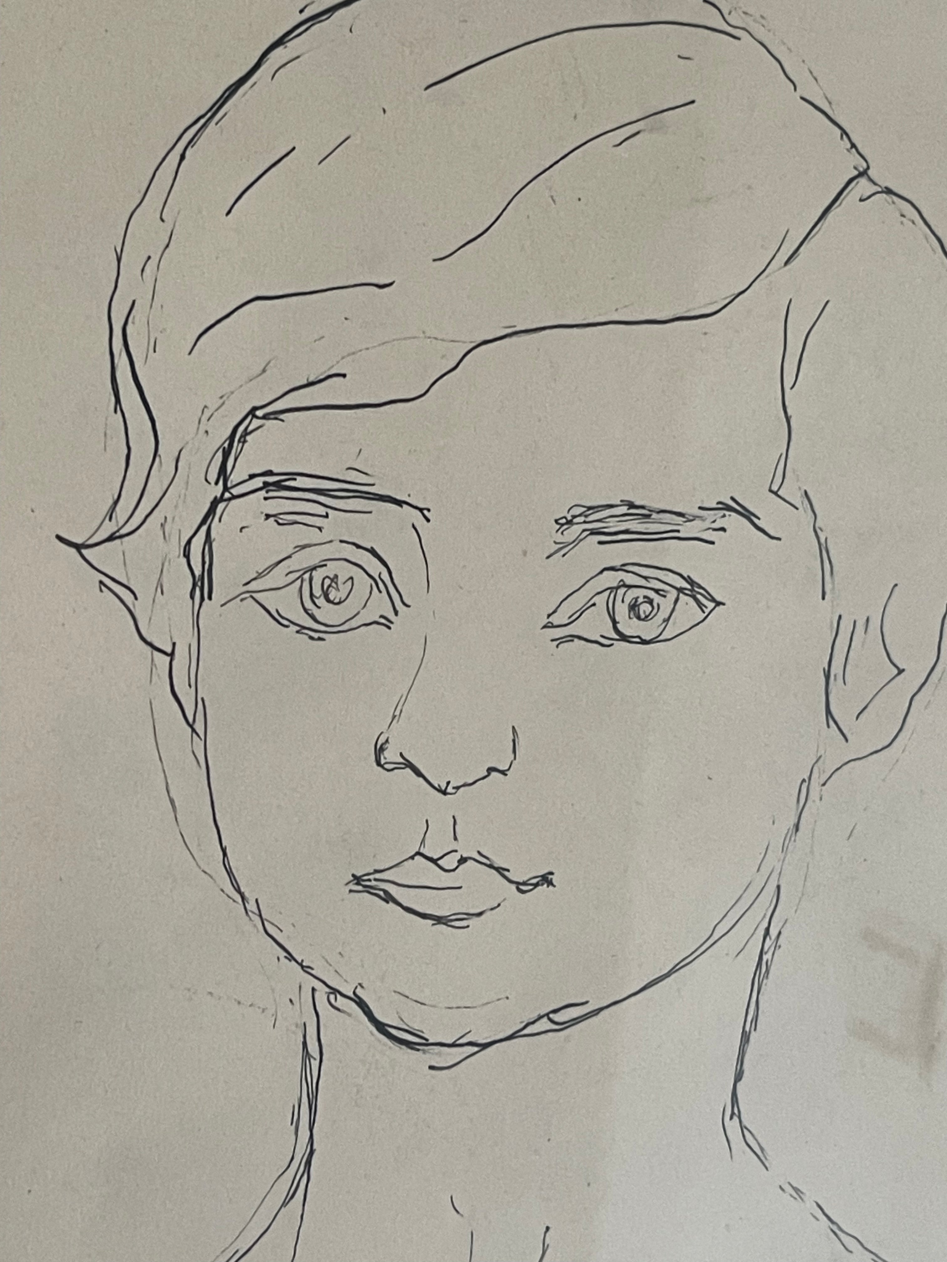 Marcel Dumont – Portrait d'enfant – Encre sur papier - 45 cm