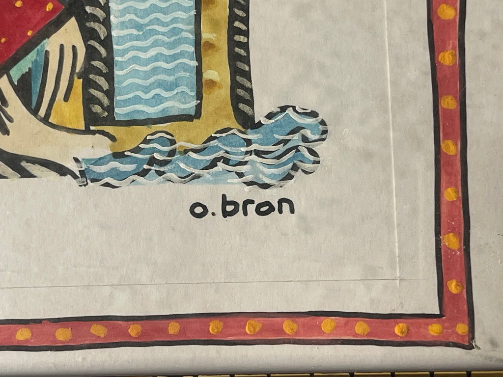 Odile Bron – Femme au serpent – Aquarelle signée, XXe siècle