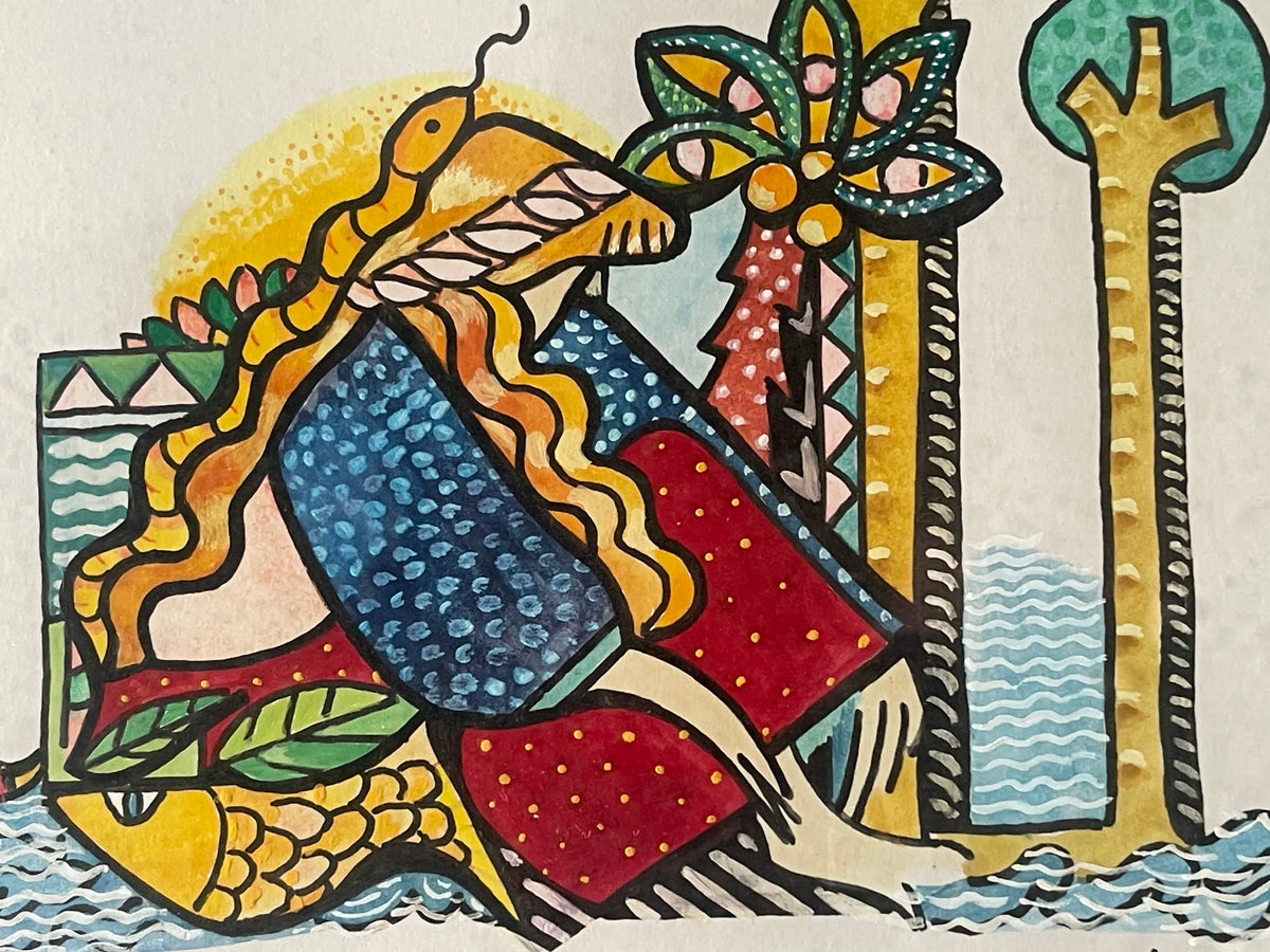 Odile Bron – Femme au serpent – Aquarelle signée, XXe siècle