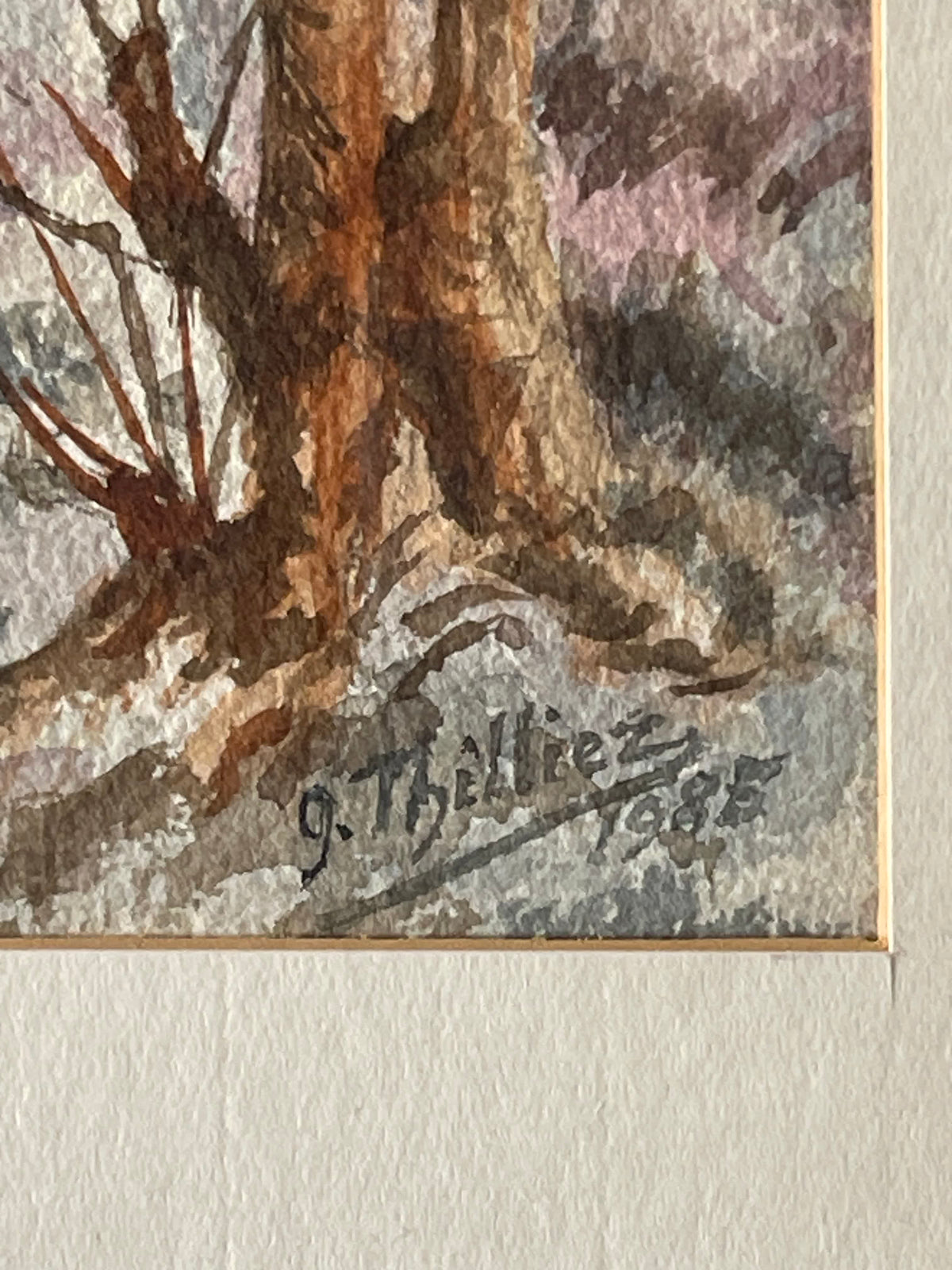 G. Thilliez – Sous-bois enneigé – Aquarelle signée, 1985