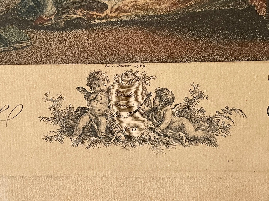 Ma Chemise Brûle ! — Rareté libertine de 1789 : gravure originale en couleurs d’Augustin Le Grand d’après Fragonard