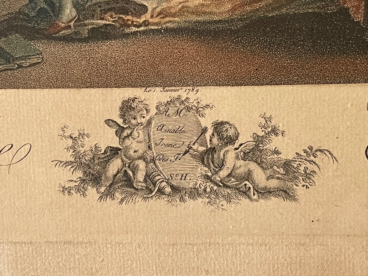 Ma Chemise Brûle ! — Rareté libertine de 1789 : gravure originale en couleurs d’Augustin Le Grand d’après Fragonard