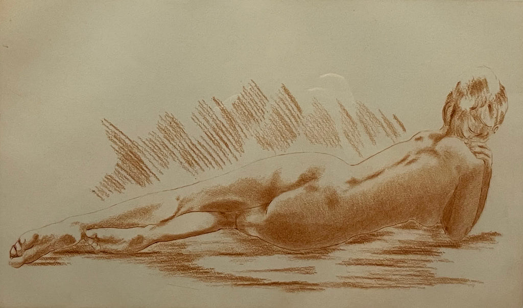 Frédéric LEFORT (XXᵉ) - Nu féminin couché de dos, gravure à la manière de sanguine (Tirage 4/250)