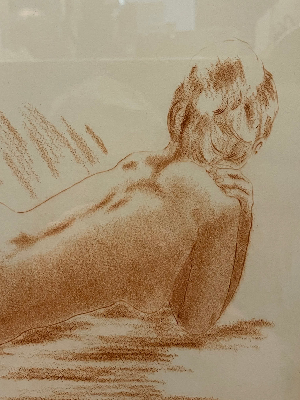 Frédéric LEFORT (XXᵉ) - Nu féminin couché de dos, gravure à la manière de sanguine (Tirage 4/250)