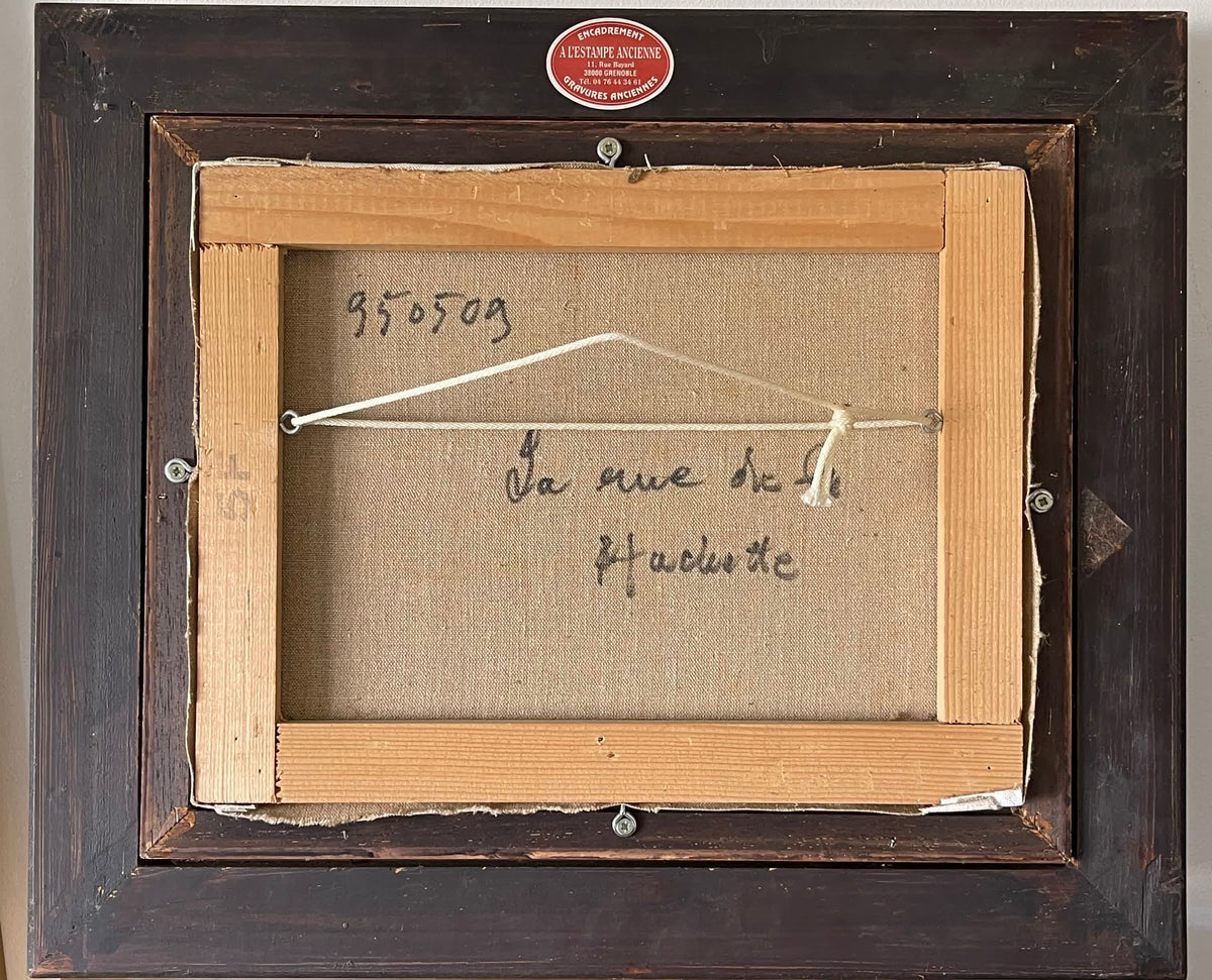 Urbain HUCHET (1930–2014) — La rue de la Huchette, Paris, huile sur toile dans un cadre Montparnasse