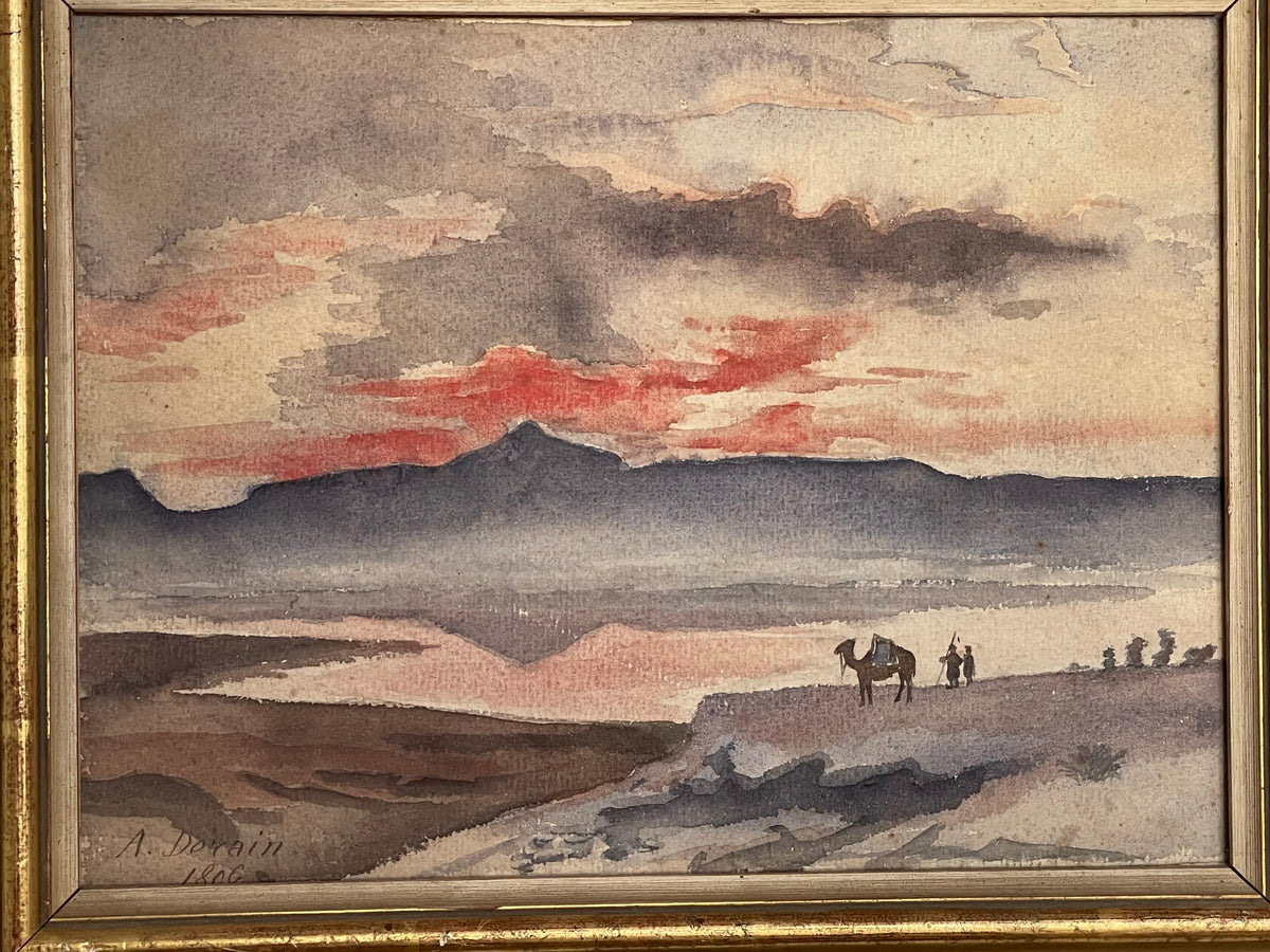 Paysage orientaliste à la caravane – Aquarelle datée 1896 - Signée A Derain