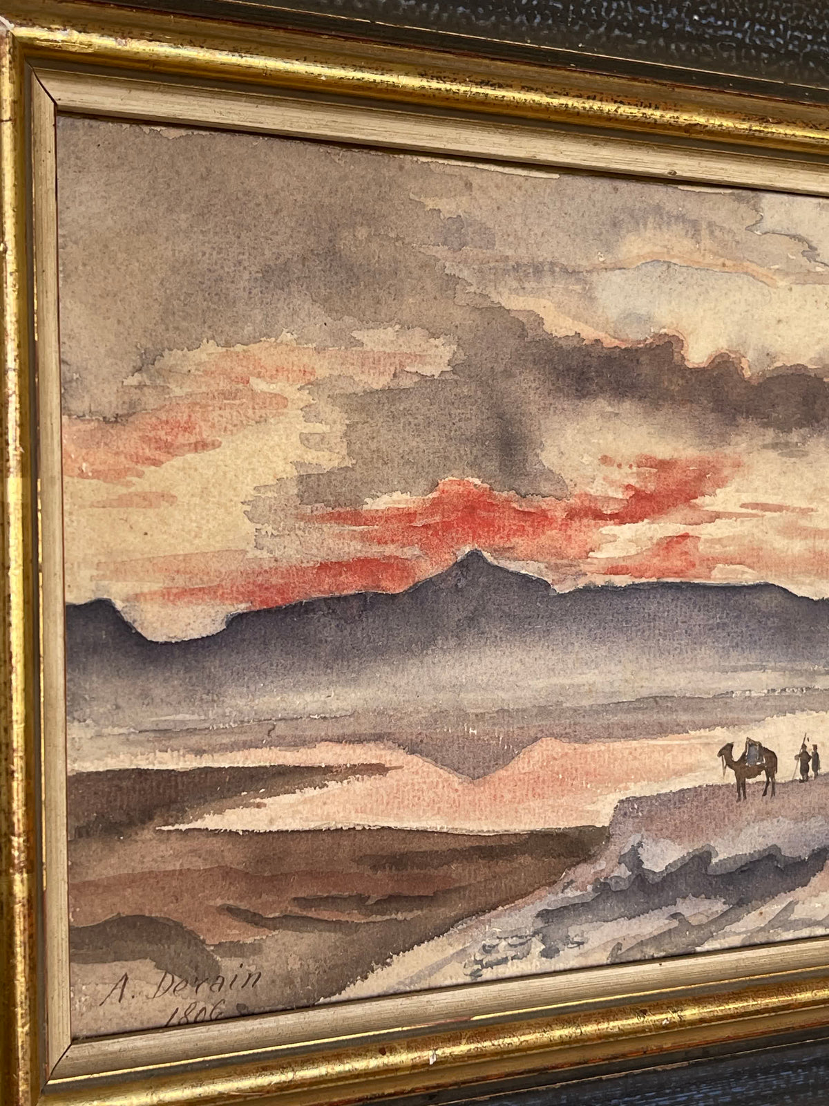 Paysage orientaliste à la caravane – Aquarelle datée 1896 - Signée A Derain
