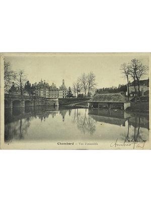 Chambord – Vue d’ensemble du château au bord de l’eau – CPA ancienne