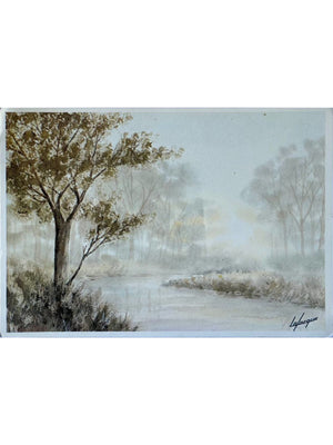 Rivière et forêt – Aquarelle de Jean-Pierre Lafargue – Saintes