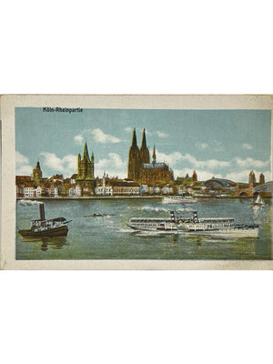Cologne (Köln) – Panorama du Rhin, cathédrale et bateaux – CPA