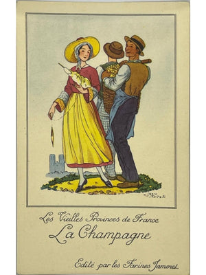 Carte postale – Carte publicitaire Farines Jammet – La Champagne – Jean Droit – années 1930