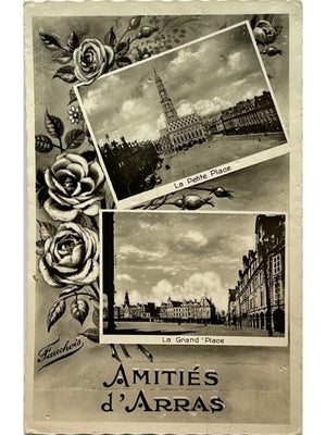 Carte postale – Arras – Petite Place et Grand'Place – Carte multivue fleurie Fauchois