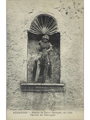 Pérouges – Statue en bois de Saint Georges, patron de la cité – CPA