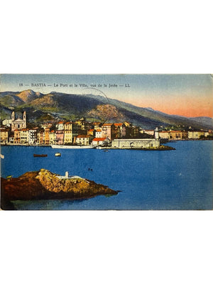Bastia – Le port et la ville vus de la jetée – CPA colorisée LL n°18, vers 1928