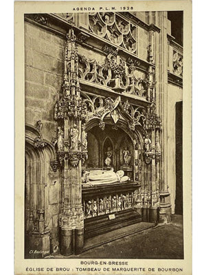 Carte postale – Bourg-en-Bresse – Église de Brou, tombeau de Marguerite de Bourbon – Agenda P.L.M. 1928