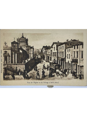 Carte postale – Ars-sur-Formans – Vue de l'église et du village animé – Ain