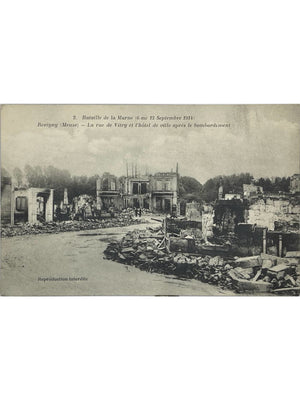 Carte postale – Revigny-sur-Ornain – Rue de Vitry et hôtel de ville bombardés en 1914