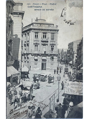 Cartagena – Banco de España et rue animée – Hauser y Menet n° 1920