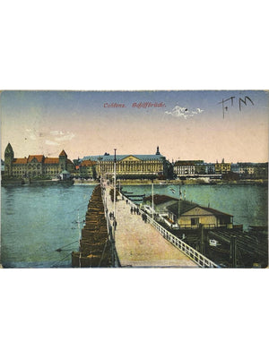 Coblenz (Koblenz) – Schiffbrücke, pont de bateaux sur le Rhin – CPA 1923