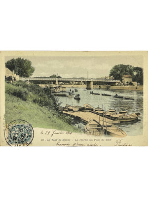 Bry-sur-Marne – La Marne au pont de Bry et barques – CPA B.J.C. n°38, 1904