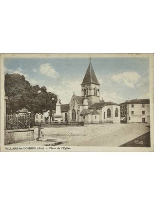 Villars-les-Dombes (Ain) – Place de l'Église – Carte postale ancienne