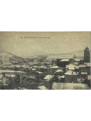 Eymoutiers sous la neige – Pont métallique et église – CPA n°35