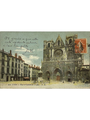 Lyon – Place et cathédrale Saint-Jean – CPA E.R. n° 212, 1915