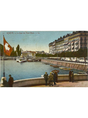 Genève – Le quai du Mont-Blanc et le lac – CPA colorisée 1913