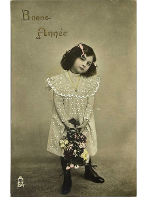 Carte postale – Bonne Année – Jeune fille au bouquet – Raphael Tuck – 1908