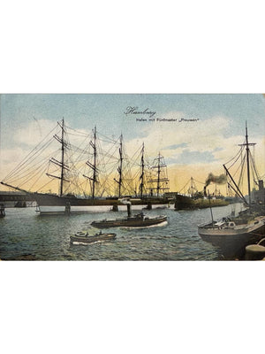 Hambourg – Port et cinq-mâts Preussen – CPA colorisée