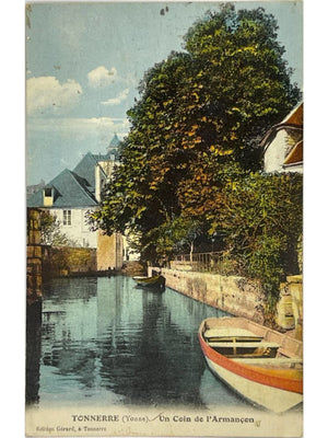 Tonnerre (Yonne) – Un coin de l’Armançon et barques – CPA colorisée