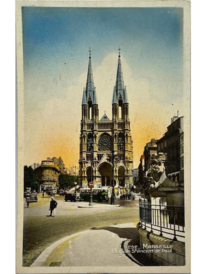 Marseille – Église Saint-Vincent-de-Paul et scène de rue – CPA colorisée P.32
