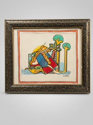 Odile Bron – Femme au serpent – Aquarelle signée, XXe siècle