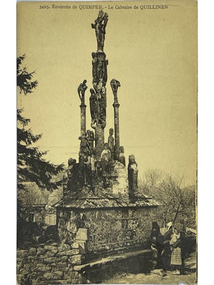 Landrévarzec – Calvaire de Quilinen et costumes bretons – CPA Villard n°3423