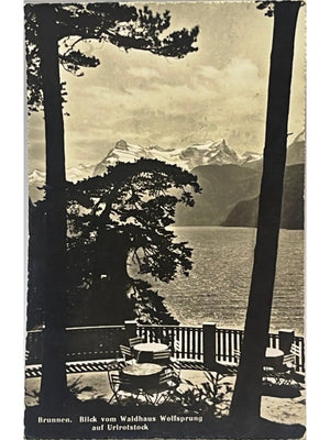 Carte postale – Brunnen – Hôtel Waldhaus Wolfsprung, vue sur l'Uri Rotstock – 1953