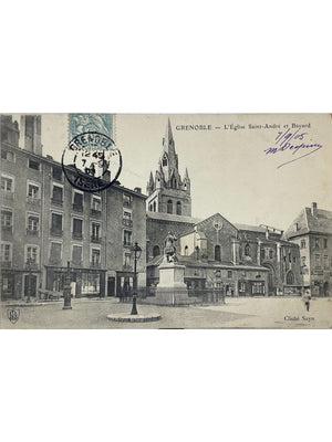 Grenoble – Église Saint-André et statue de Bayard – CPA 1905