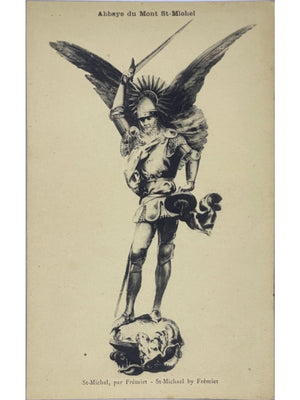 Carte postale – Le Mont-Saint-Michel – Statue de saint Michel par Frémiet – Abbaye