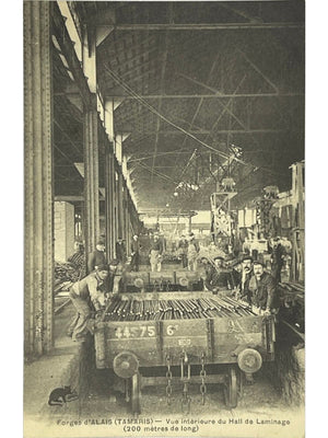 Alès-Tamaris – Forges d'Alais, intérieur du hall de laminage – CPA
